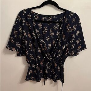 Floral Wrap Top - Navy